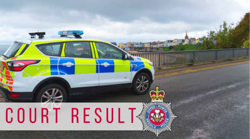 A picture of a police car with the words 'court result' overlayed