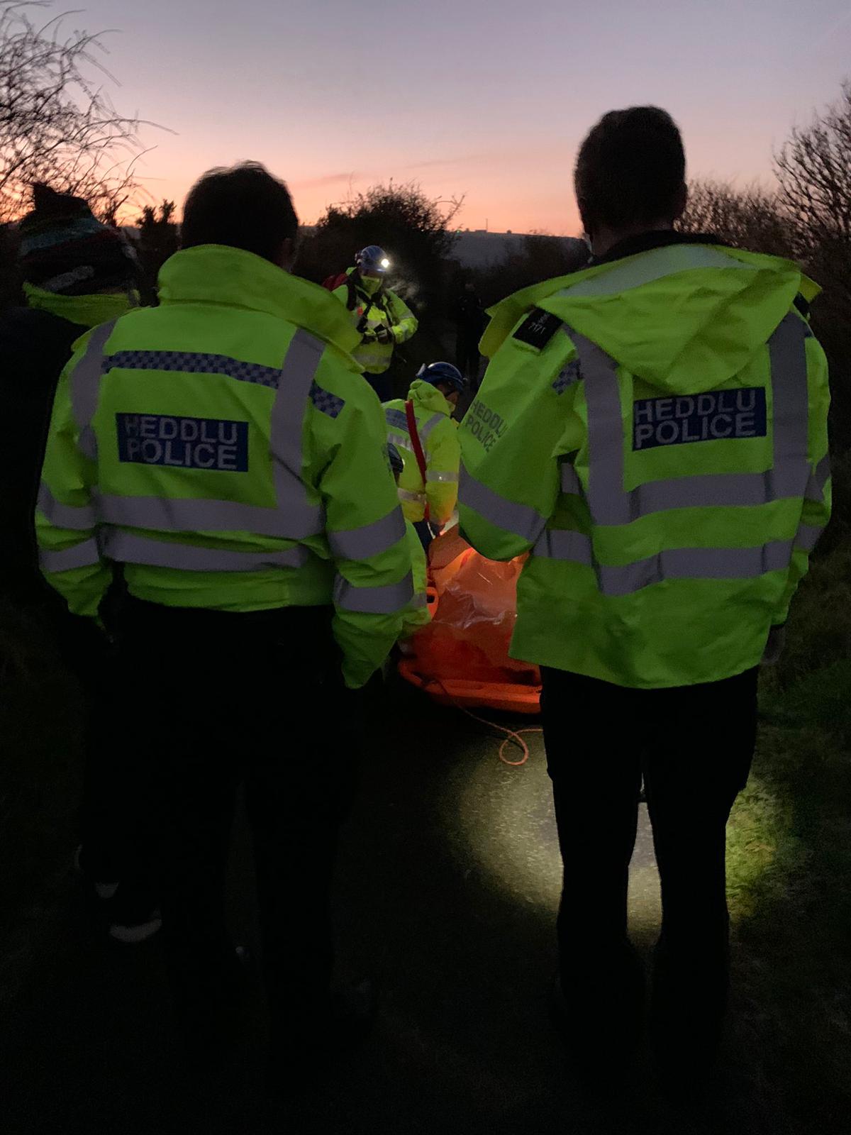 Police attending Aberporth after a man was rescued from the sea
