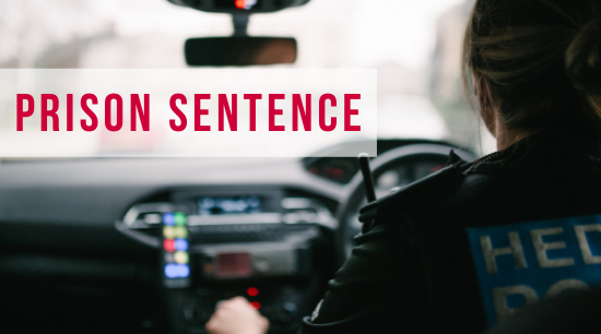 An officer in a car with 'sentence' overlayed