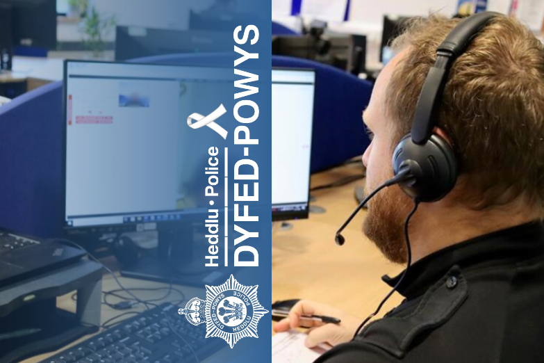 A virtual response police officer wearing a headset