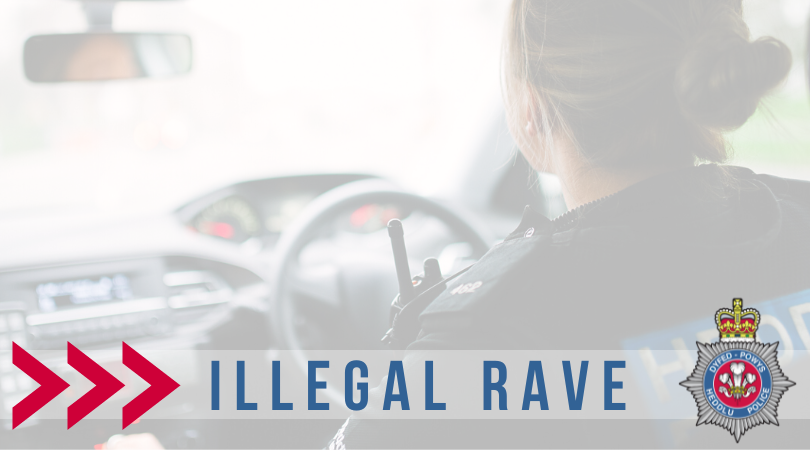 An image of an officer with the words 'illegal rave' overlayed