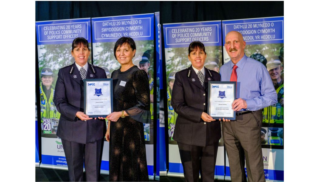 DCC Claire Parmenter presenting Johanna Kelham and Graham Jennings with their certificates