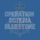 Central - words Operation Soteria Bluestone, on a blue background with force crest