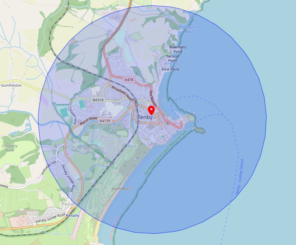 Map outlining flight restriction zone