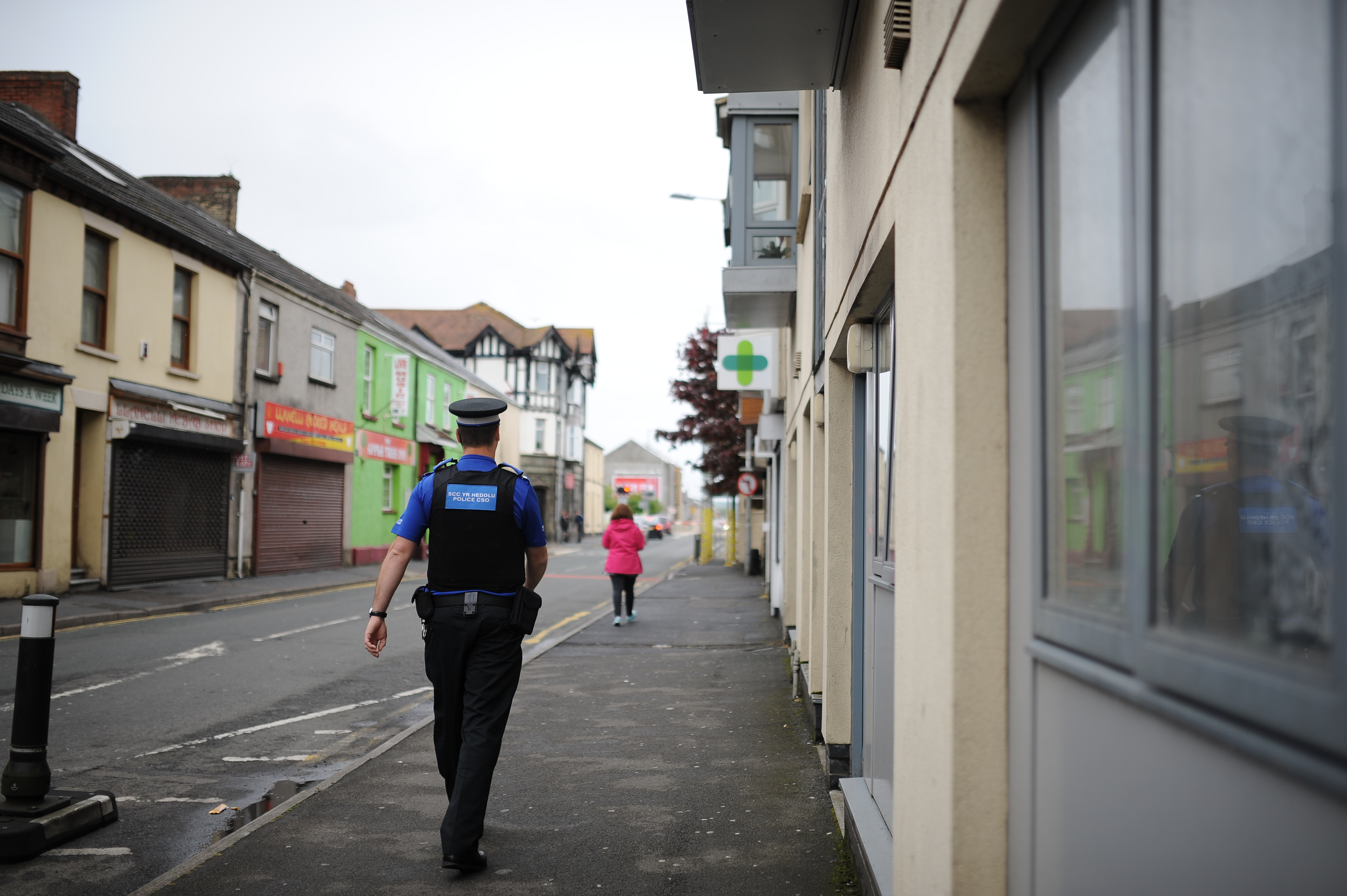 A PCSO on patrol in Station road, Llanelli