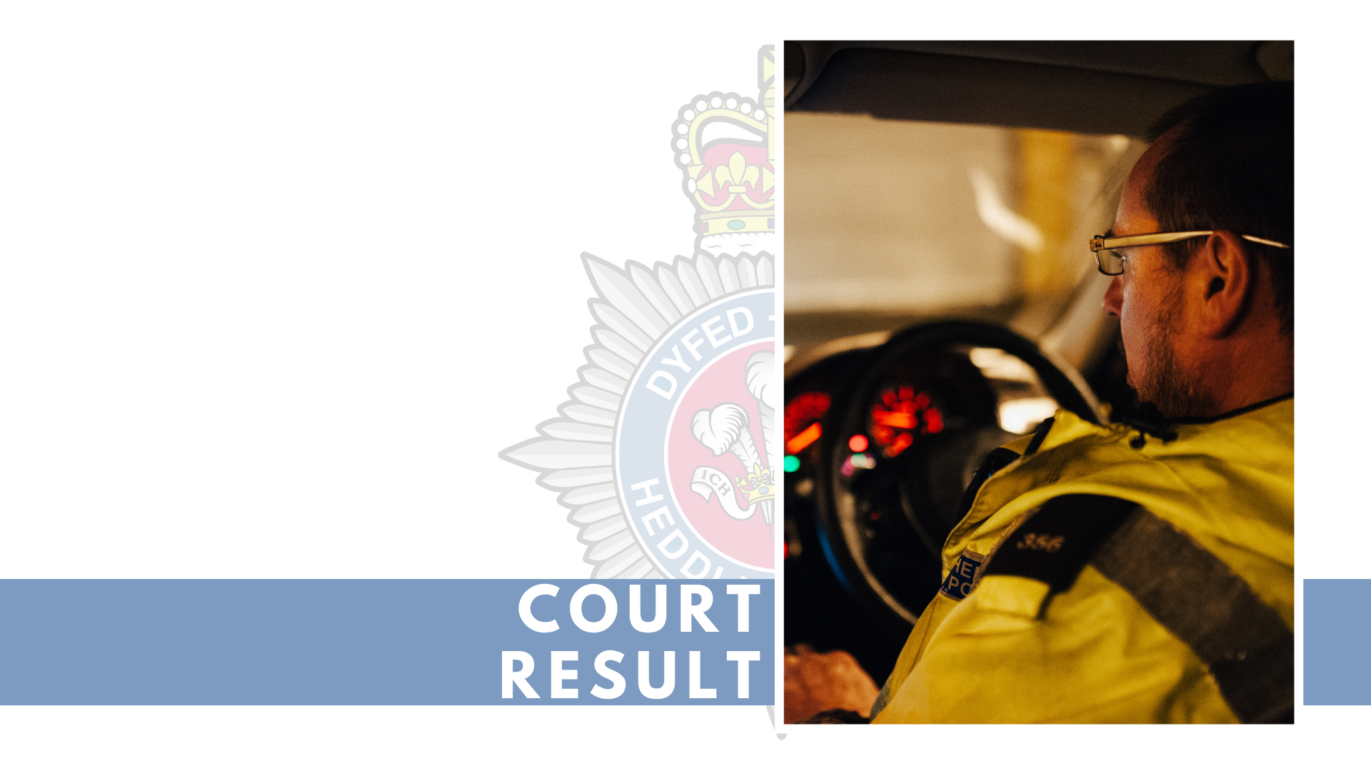 A picture of an officer next to the words 'court result'